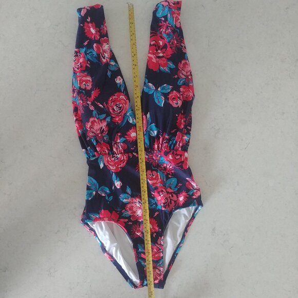Modcloth HighDive navy blue red floral one piece swimsuit bathing suit c… - Picture 7 of 11
